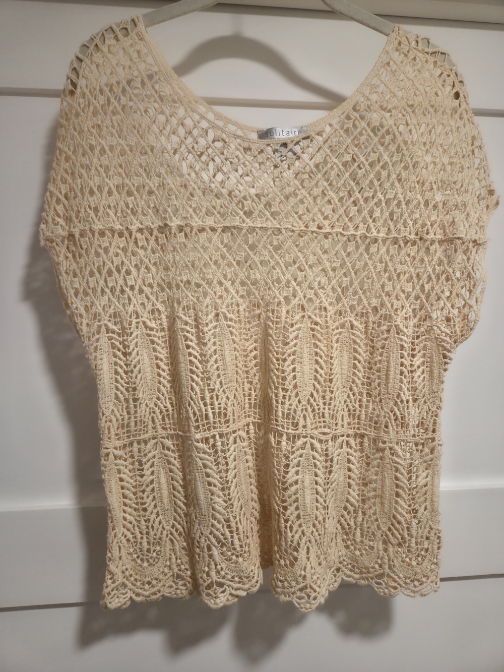 Solitaire Cream Boho Crochet Lace Knit Top Sheer Festival Medium Large